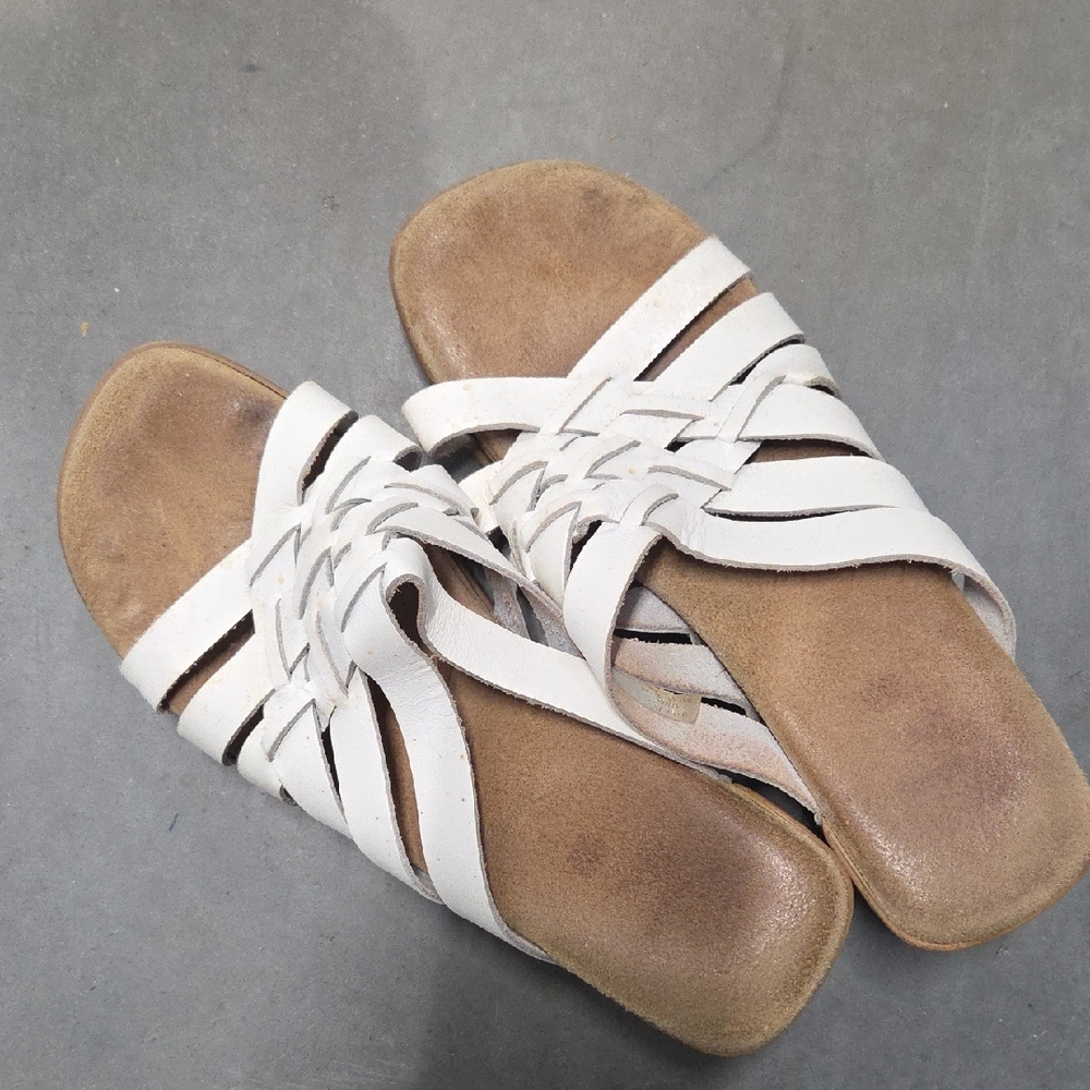 Women's White Woven Slide Sandals